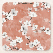Ramos de Sakura Rosa e Branco Delicados sobre Azul