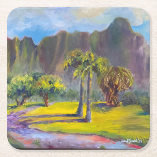 Porta-copo De Papel Quadrado Ranch Havaiana Kualoa personalizável