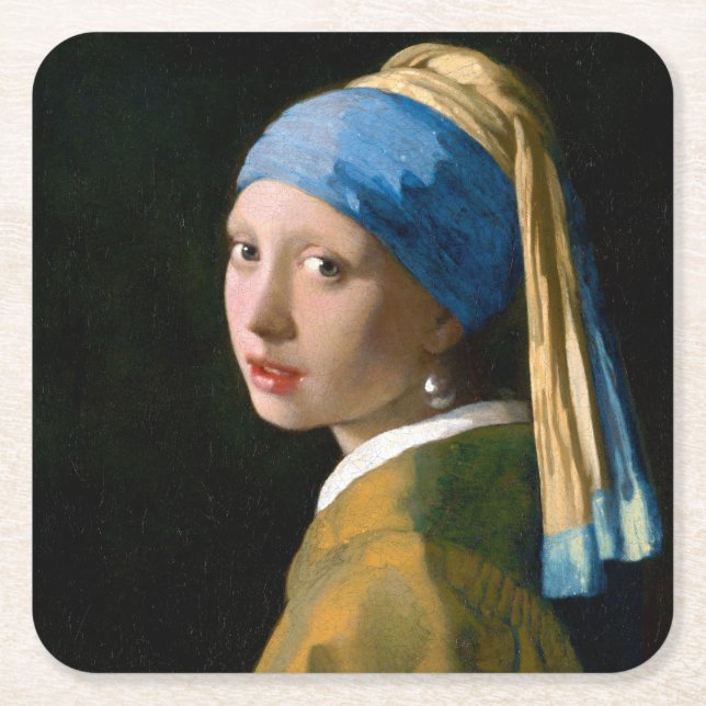 Porta-copo De Papel Quadrado Rapariga com brinco de pérola, Johannes Vermeer, 1 (Frente)