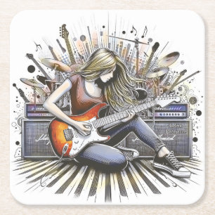 Porta-copo De Papel Quadrado Rapariga com vibrações musicais
