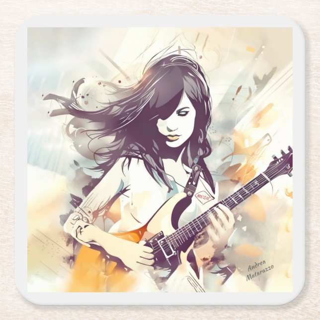 Porta-copo De Papel Quadrado Rapariga com vibrações musicais (Frente)