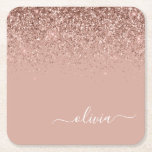 Porta-copo De Papel Quadrado Rapariga do Monograma de Script Brilhante Cor-de-r<br><div class="desc">Rosa Dourado - Portas copos de papel do Monograma do Script Glitter Brilhante Cor-de-Rosa Brilhante com Nome de Script. Isso faz a formatura perfeita,  aniversário,  casamento,  chá de panela,  aniversário,  chá de fraldas ou presente de festa de solteira para alguém que ama luxo de vidro e estilos quíticos.</div>