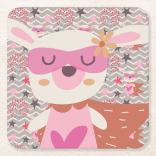 Porta-copo De Papel Quadrado Rapariga Superherói Bunny