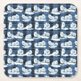 Porta-copo De Papel Quadrado Raposa Árctica Padrões de Xadrez de Tartan no inve