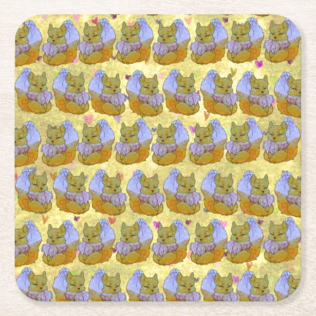 Porta-copo De Papel Quadrado Raposa chamada Dice (Frente)