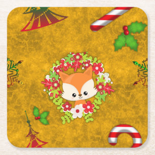 Porta-copo De Papel Quadrado Raposa de Natal giro