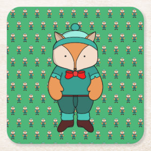 Porta-copo De Papel Quadrado Raposa verde branca