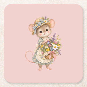 Porta-copo De Papel Quadrado Rato encantador da floresta – Ilustração de Jardim