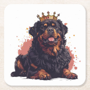 Porta-copo De Papel Quadrado Real Rottweiler - Coroa Rainha do Cachorro