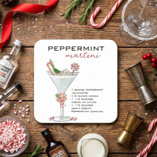 Porta-copo De Papel Quadrado Receita de Coquetel de Martini de Pepita de Natal 