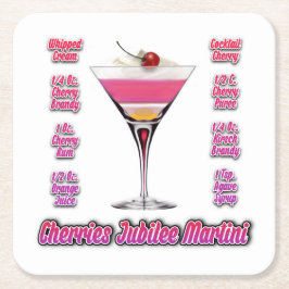 Porta-copo De Papel Quadrado Receita de Coquetel Martini Cherries Jubilee Arte