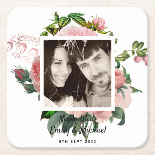 Porta-copo De Papel Quadrado Recém-casados Blush Roses Rosa FOTO Botânica