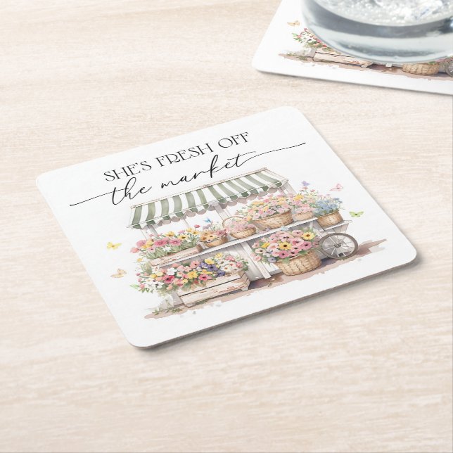 Porta-copo De Papel Quadrado Recém-saído do Mercado Chuveiro de Noiva Aquarela (Inclinado)