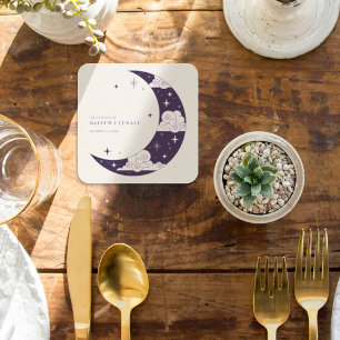 Porta-copo De Papel Quadrado Recepção de Casamento Celestial Lua e Estrelas Rox