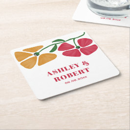 Porta-copo De Papel Quadrado Recepção de casamento Floral Nouveau Brilhante e C