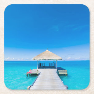 Porta-copo De Papel Quadrado Recurso tropical da praia   do paraíso, Maldives