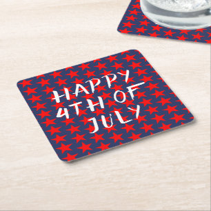 Porta-copo De Papel Quadrado Red and Blue Happy 4 de julho