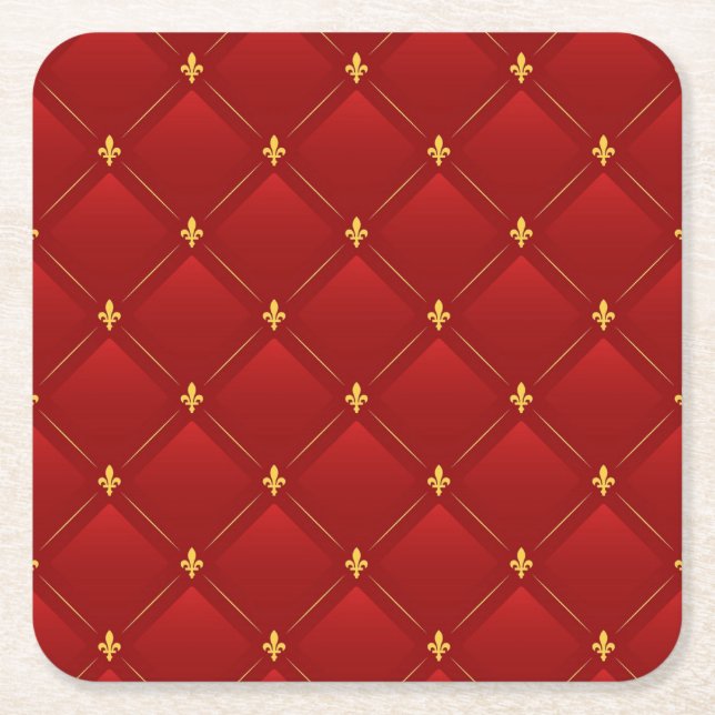 Porta-copo De Papel Quadrado Red and Gold Art Nouveau Pattern (Frente)