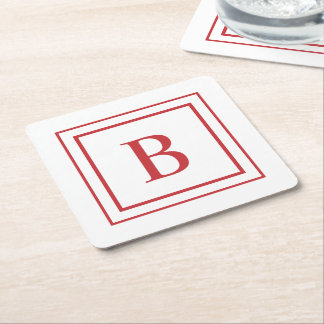 Porta-copo De Papel Quadrado Red And White Square Border Monogram