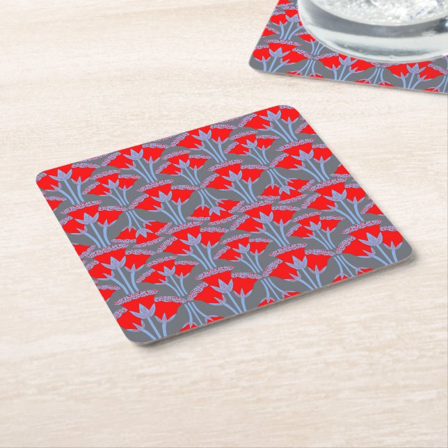 Porta-copo De Papel Quadrado Red Bellflower Square Paper Coaster  (Inclinado)