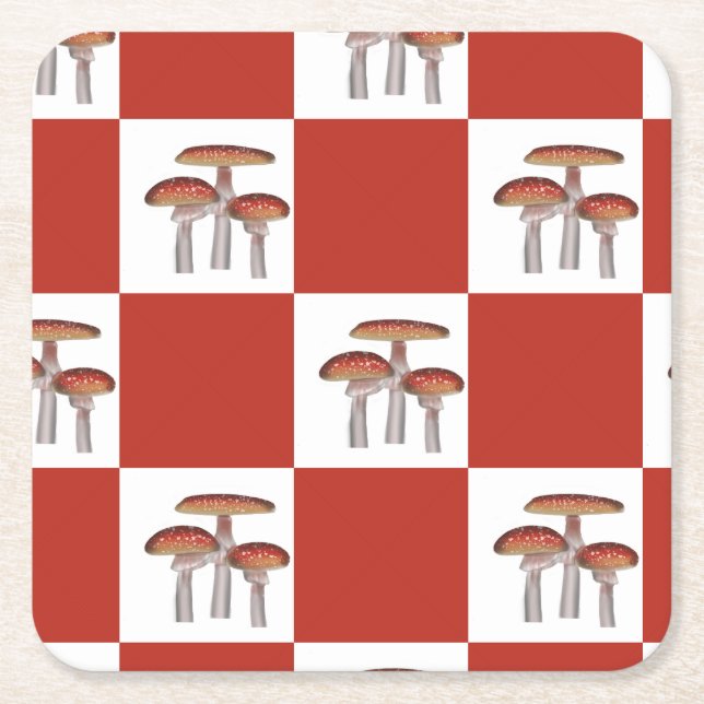 Porta-copo De Papel Quadrado Red check with mushroom (Frente)