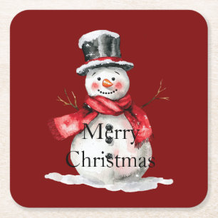 Porta-copo De Papel Quadrado Red Christmas Snowman