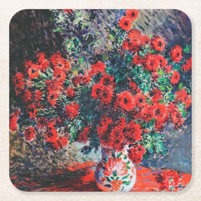 Porta-copo De Papel Quadrado Red Chrysanthemum, Monet (Frente)