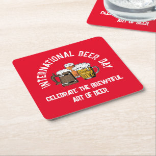 Porta-copo De Papel Quadrado Red Customizable Beer Day