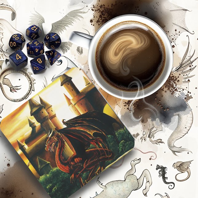 Porta-copo De Papel Quadrado Red Dragon Castle Fantasy (Criador carregado)