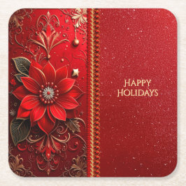 Porta-copo De Papel Quadrado Red Flower Holiday Paper Coaster