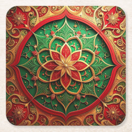 Porta-copo De Papel Quadrado Red Green Decorative Holiday Paper Coaster