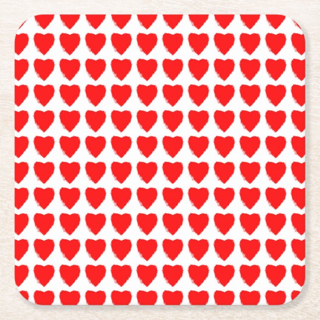 Porta-copo De Papel Quadrado Red Hearts Seamless Pattern (Frente)