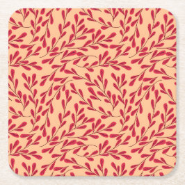 Porta-copo De Papel Quadrado  Red Leafy Branches Seamless Pattern