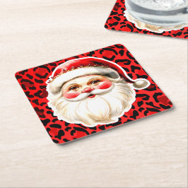 Porta-copo De Papel Quadrado Red Leopardo Imprime Retro Papai Noel Natal