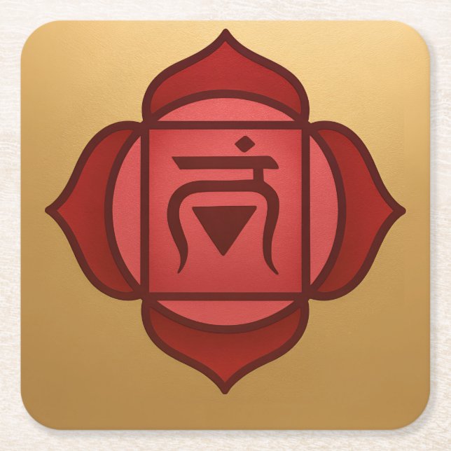 Porta-copo De Papel Quadrado Red Muladhara Root Chakra Gold Coaster Set (Frente)