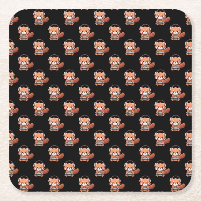 Porta-copo De Papel Quadrado Red Panda Gamer (Frente)