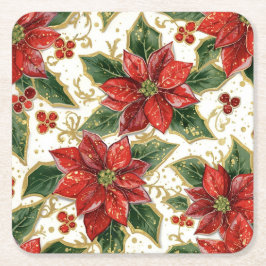 Porta-copo De Papel Quadrado Red Poinsettia E Holly Férias De Natal Inverno