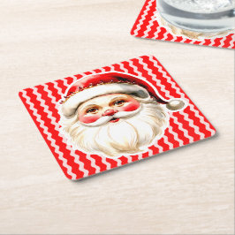 Porta-copo De Papel Quadrado Red Retro Santa Claus Ric Natal