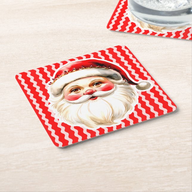 Porta-copo De Papel Quadrado Red Retro Santa Claus Ric Natal (Inclinado)
