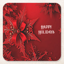Porta-copo De Papel Quadrado Red Ribbon Floral Festa de Natal Copo de Papel