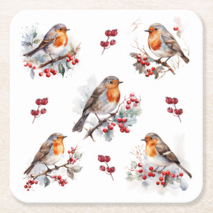Porta-copo De Papel Quadrado Red Robin Holly Natal