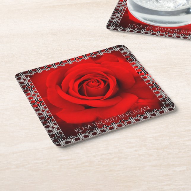 Porta-copo De Papel Quadrado Red Rose  [Paper Coaster] (Inclinado)