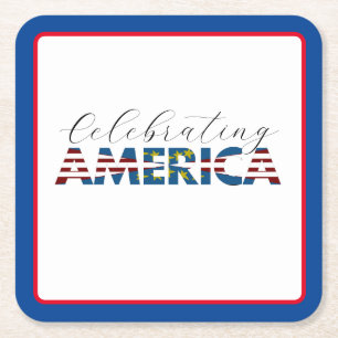 Porta-copo De Papel Quadrado Red White e Blue America