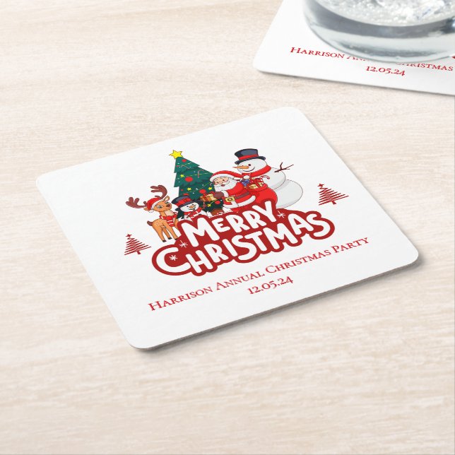 Porta-copo De Papel Quadrado Red & White Simple Feliz Natal (Inclinado)
