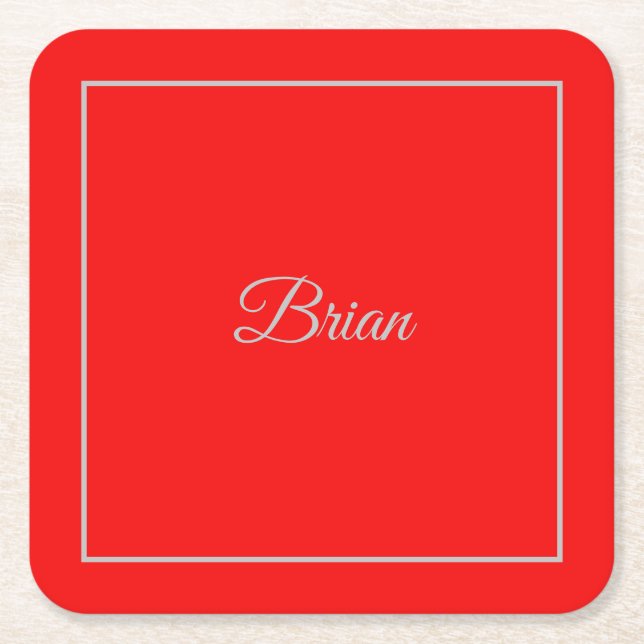 Porta-copo De Papel Quadrado Red Your Name Minimalist Personal Modern (Frente)