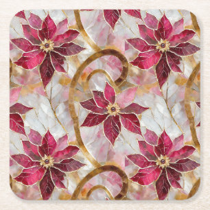 Porta-copo De Papel Quadrado Redemoinhos Dourados Burgundy Rosa Natal Poinsetti