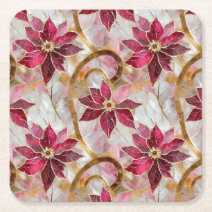 Porta-copo De Papel Quadrado Redemoinhos Dourados Burgundy Rosa Natal Poinsetti