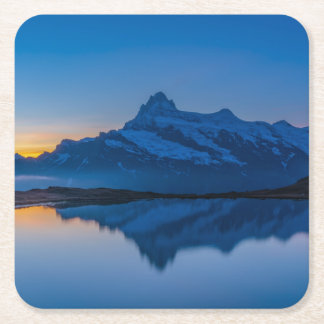 Porta-copo De Papel Quadrado Reflexo da Água do Pôr do Sol da Montanha Azul