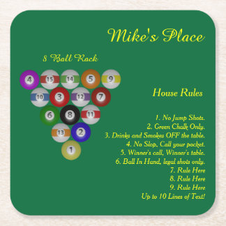 Porta-copo De Papel Quadrado Regras da casa 10 do bilhar