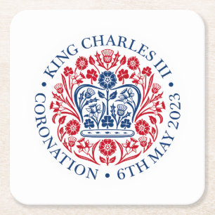 Porta-copo De Papel Quadrado Rei Charles III Coronation Emblem, Royal Souvenir